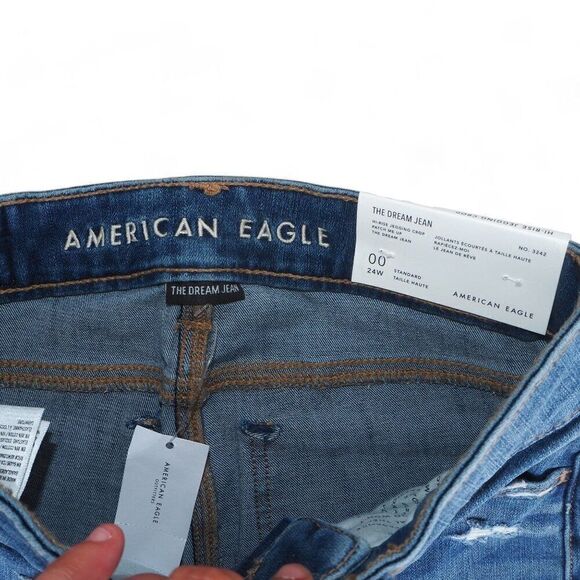 American Eagle Hi- Rise Jegging Crop Distressed Medium Wash Junior 00 - Picture 3 of 12